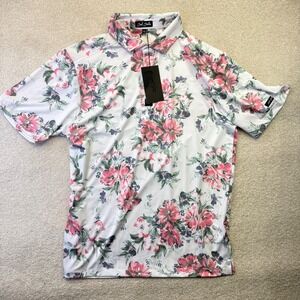 Bad Birdie Spring Showers Core Golf Polo Men's Size L Floral Print White NWT